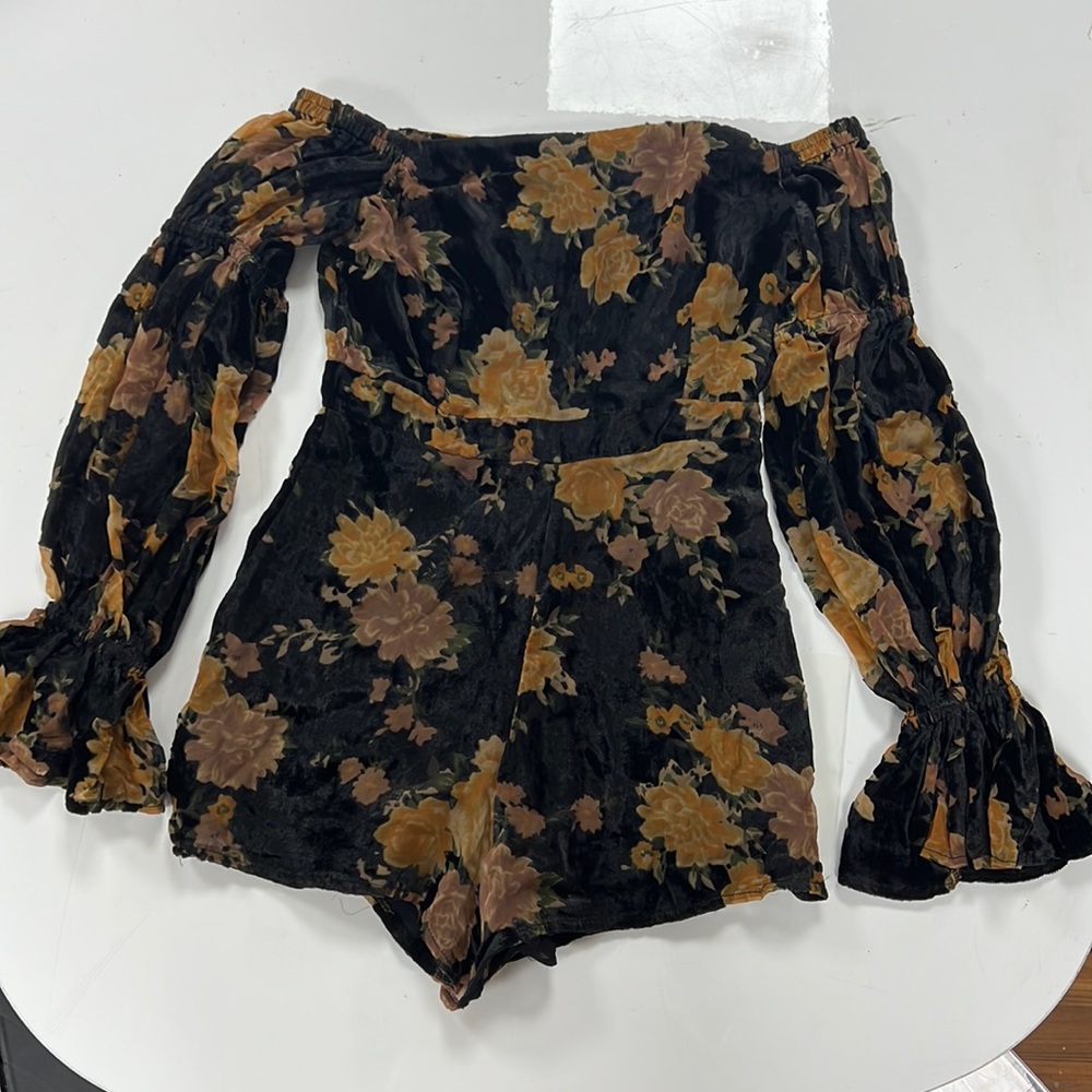 Velvet Burnout Off shoulder Romper